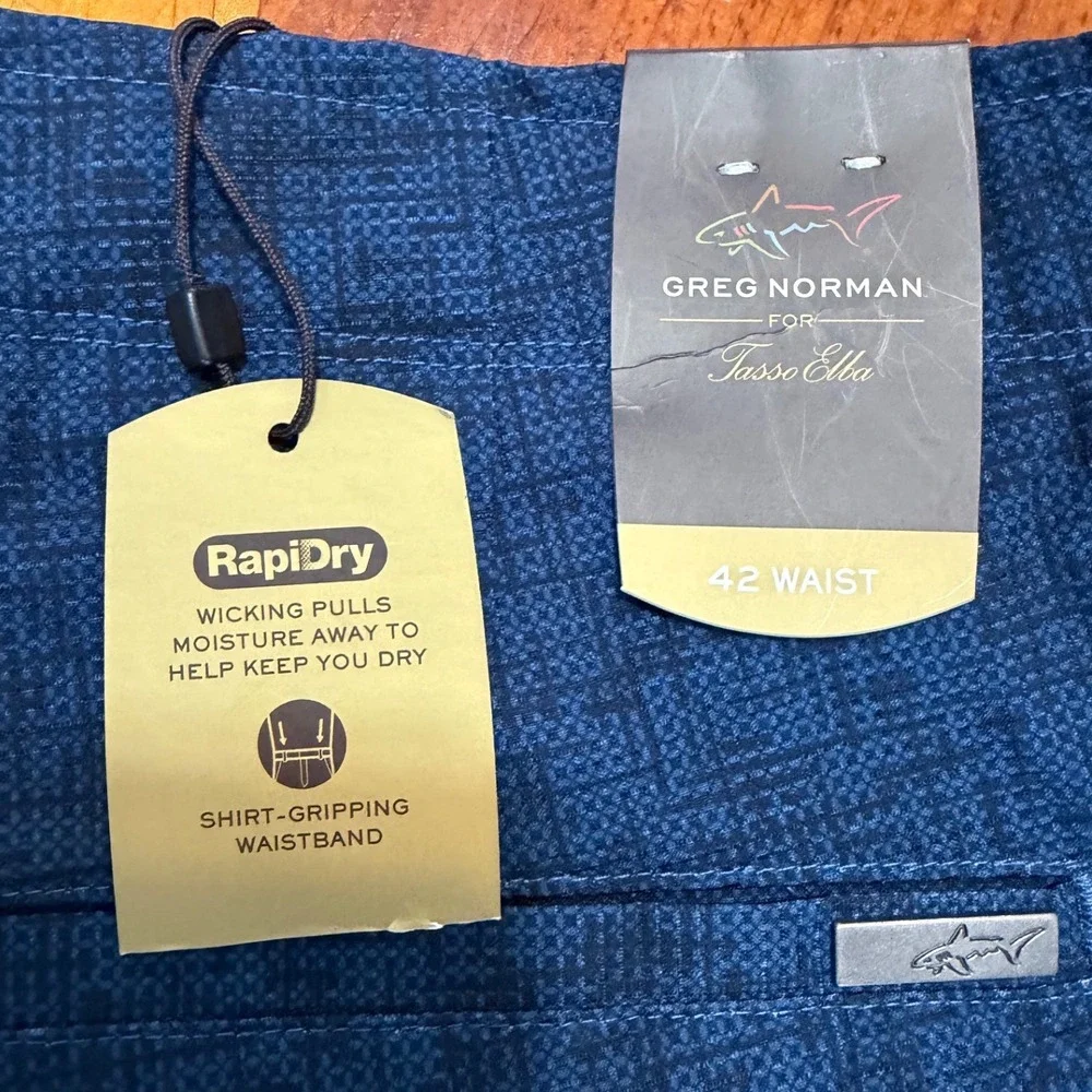 Greg Norman Tasso Elba Golf Shorts Blue RapiDry 42 Waist Crosshatch Flat Front